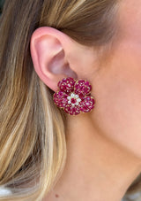 Vintage Ruby Flower Earrings