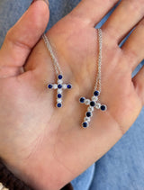 Diamond + Sapphire Milgrain Cross Necklace