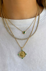 Double Bezel Emerald Bolo Necklace