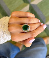 Oval Emerald Ring with Pavé Halo