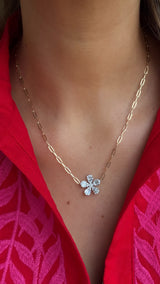 Large Diamond Flower Paperclip Necklace