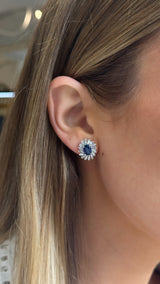 Sapphire and Baguette Halo Studs