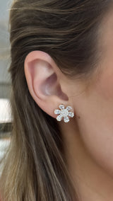 Pavé and Baguette Diamond Flower Studs