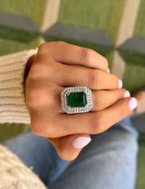 Emerald + Diamond Halo Ring
