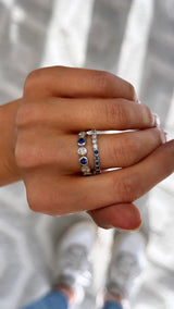 Round Bezel Gemstone and Diamond Ring