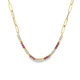 Diamond + Gemstone Paperclip Necklace