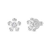 Pendientes con forma de flor y diamantes en talla baguette