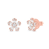 Pendientes con forma de flor y diamantes en talla baguette
