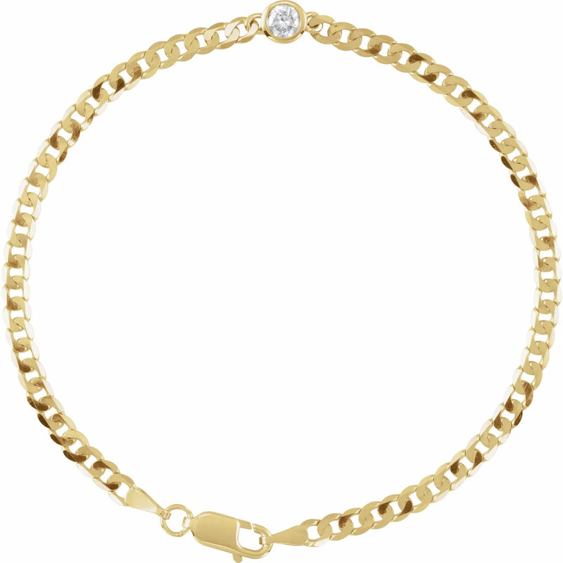 Bezel Gemstone and Curb Chain Bracelet