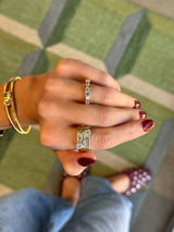 East/West Alternating Emerald Half Bezel Eternity Band