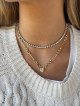Mixed Link Bezel Pendant Necklace