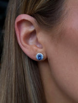 Sapphire + Diamond Halo Studs