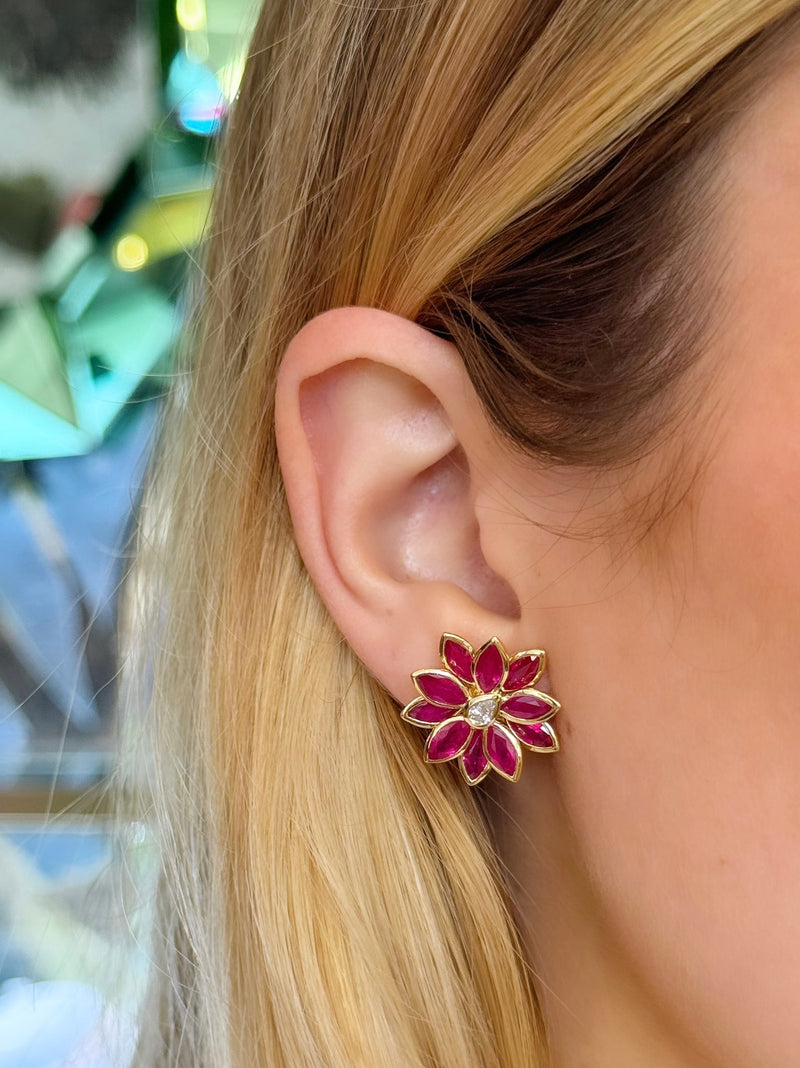 Ruby Flower Studs