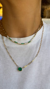 Diamond + Gemstone Paperclip Necklace