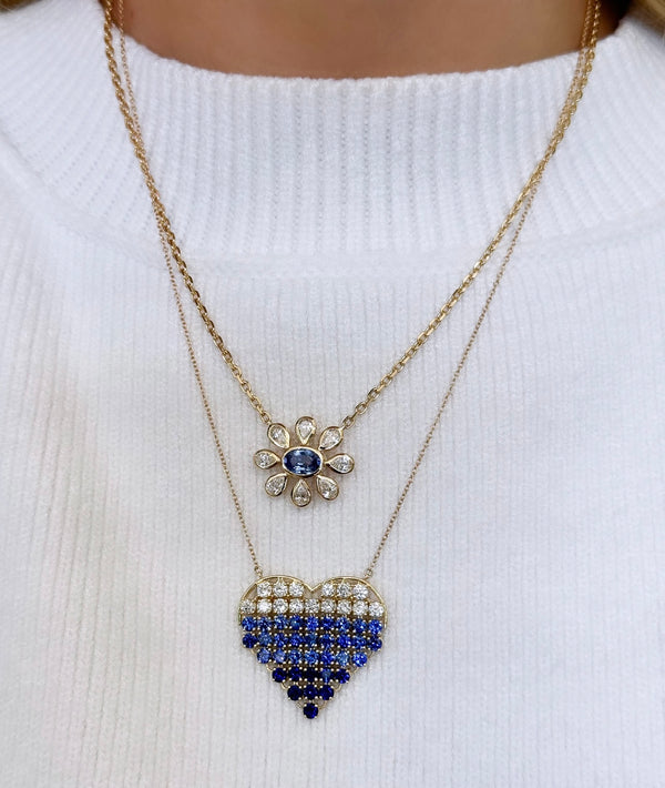 Sapphire and Diamond Flower Necklace