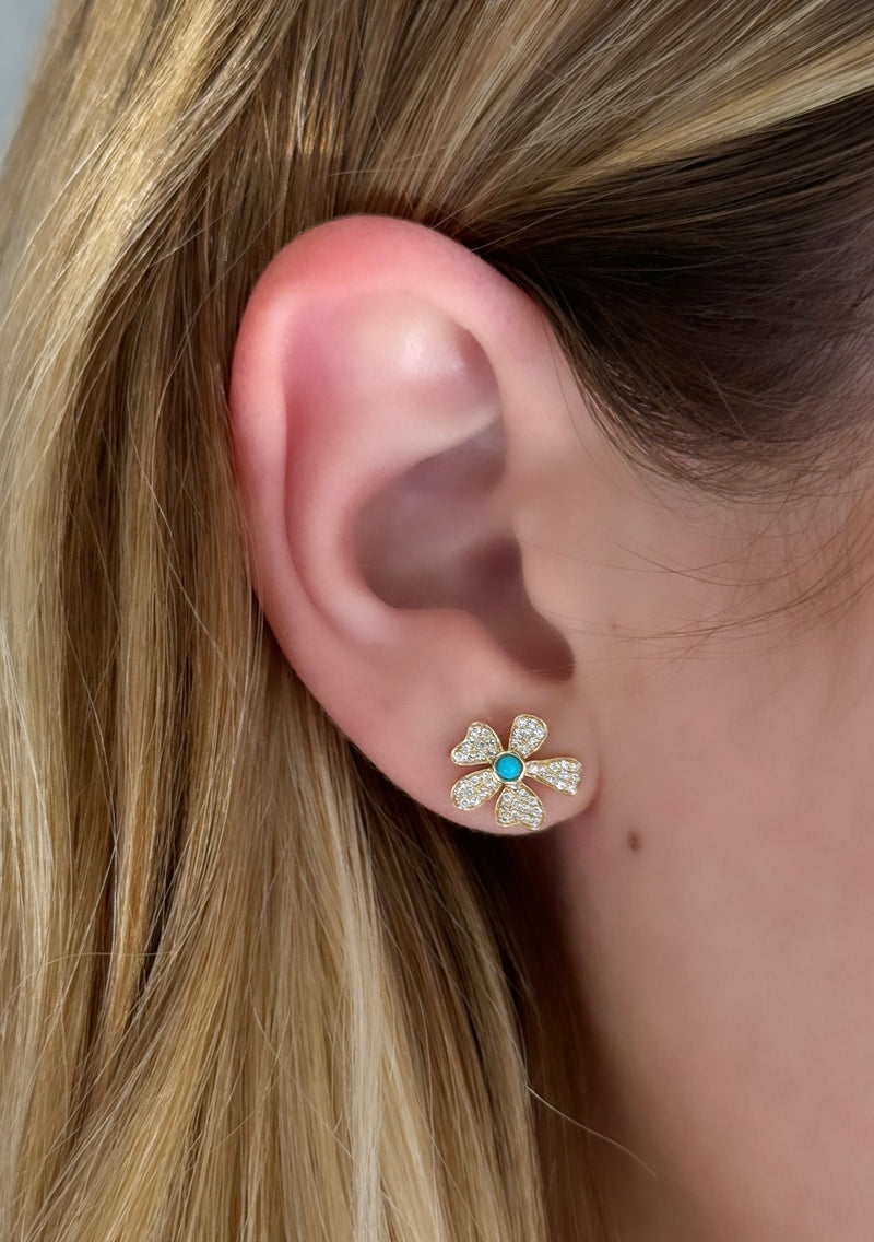 Turquoise Flower Stud Earrings