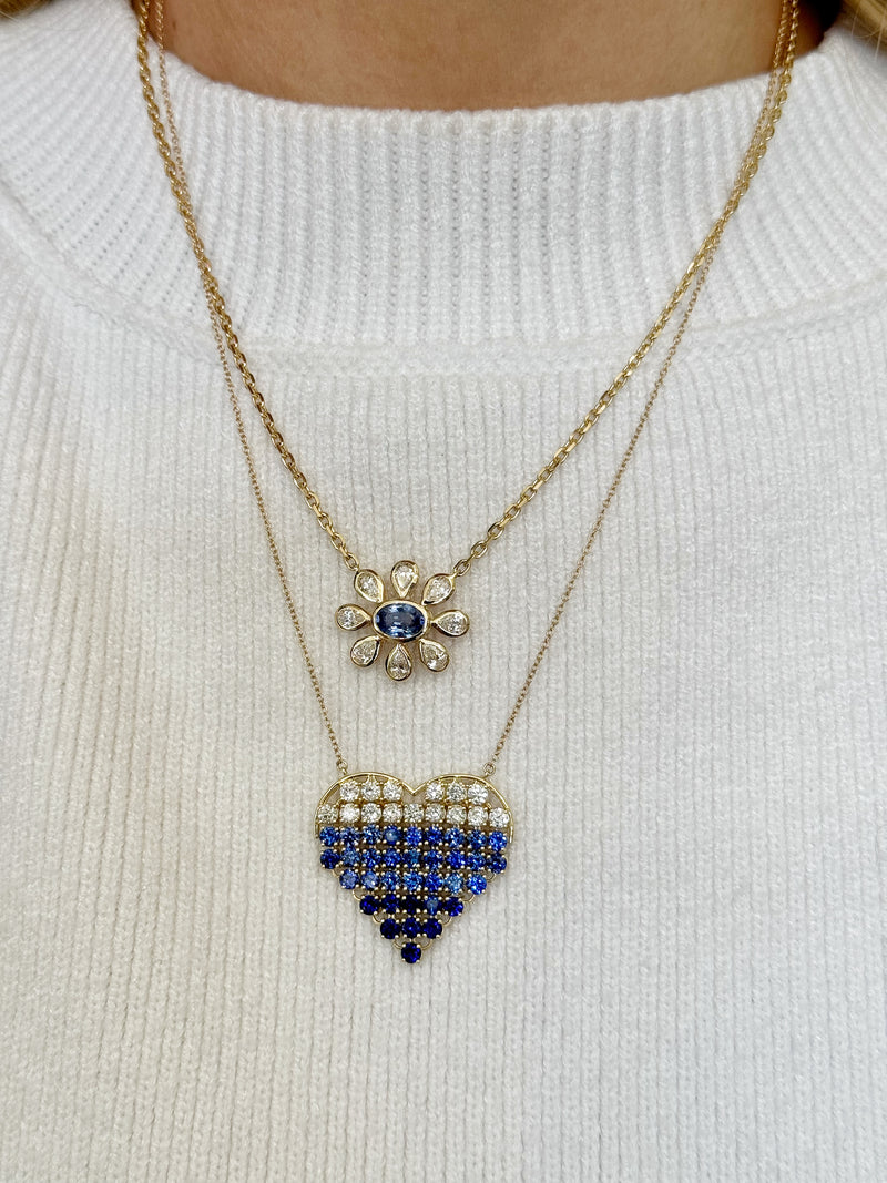 Ombre Sapphire Heart Necklace