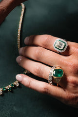 Diamond & Emerald Halo Ring