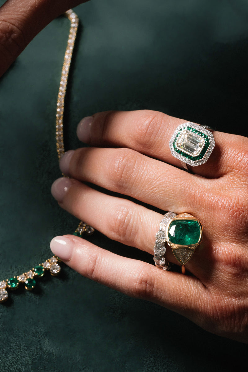 Diamond & Emerald Halo Ring
