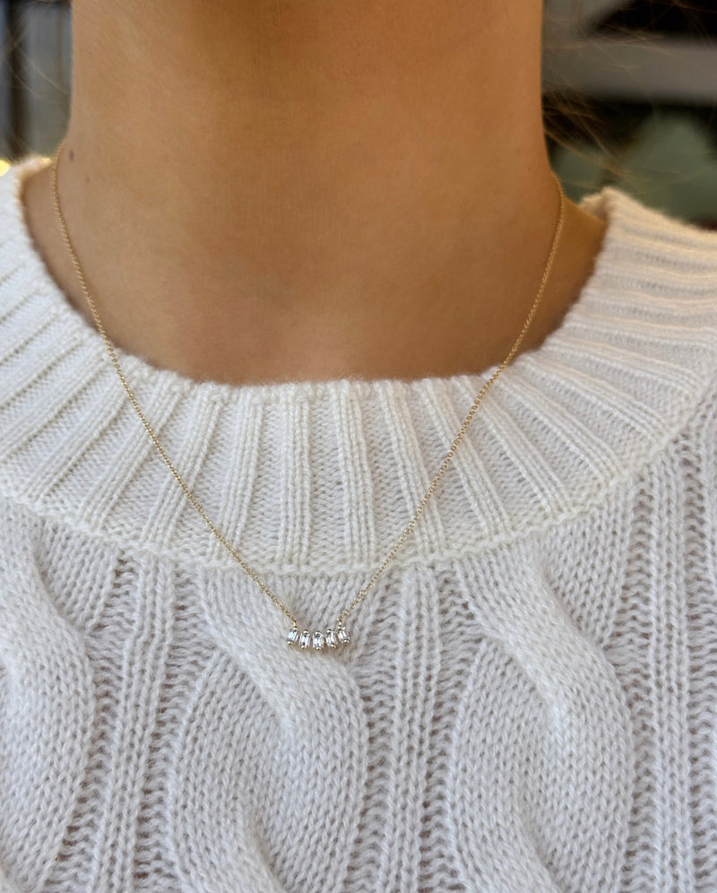 Baguette Diamond Curved Bar Necklace