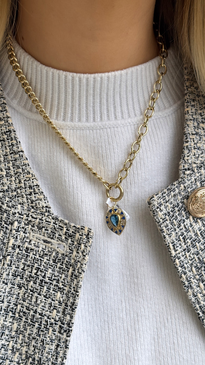 Enamel + Pear Topaz Pendant - VAULT SALE