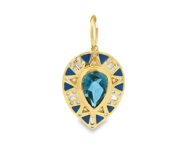 Enamel + Pear Topaz Pendant - VAULT SALE