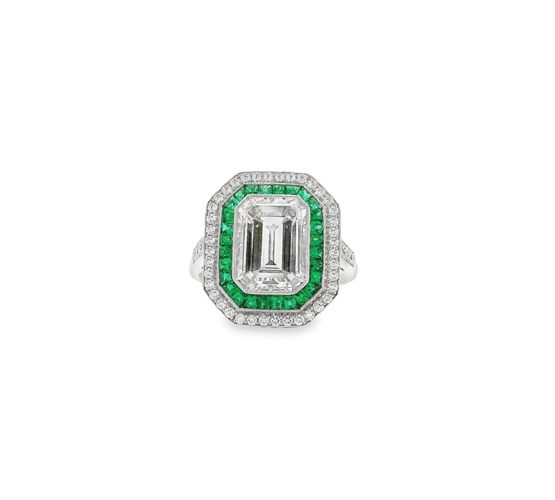 Diamond & Emerald Halo Ring