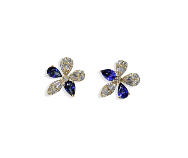 Sapphire and Diamond Floral Studs
