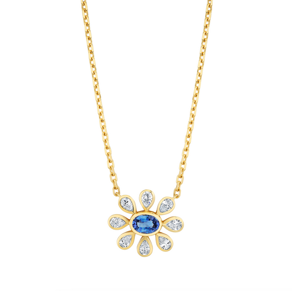 Sapphire and Diamond Flower Necklace