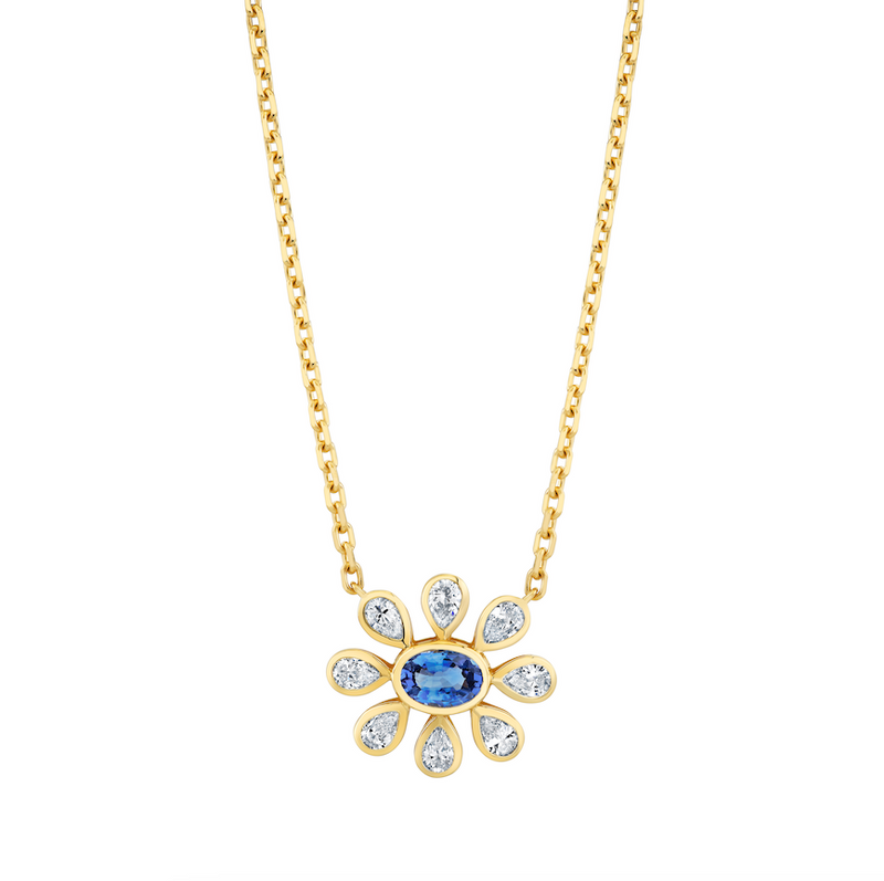 Sapphire and Diamond Flower Necklace