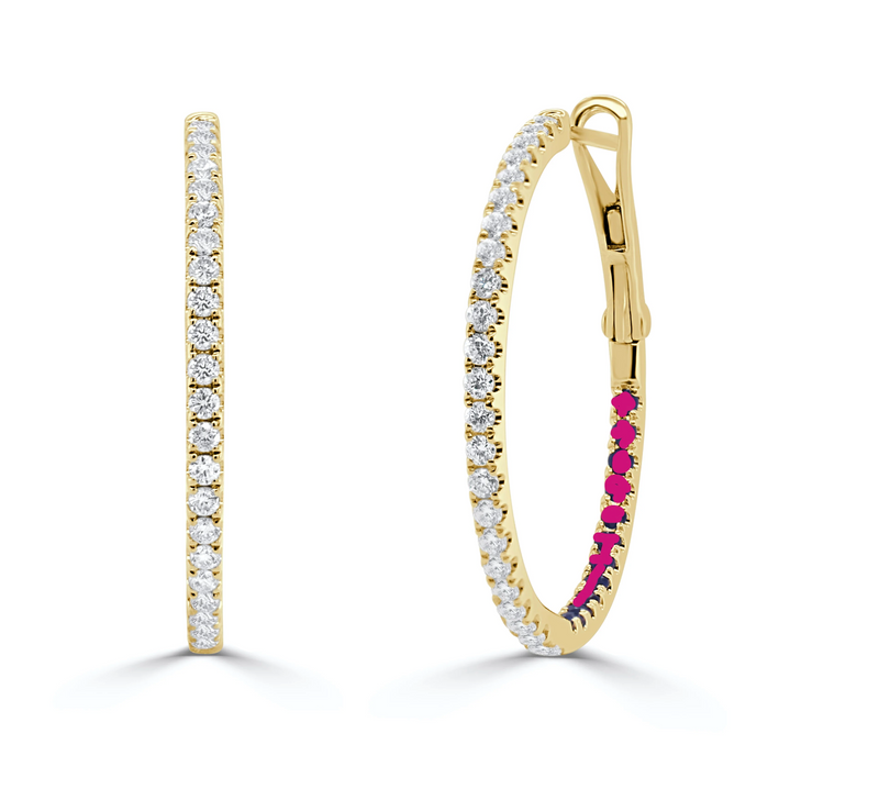 2 Prong In and Out Hoops Diamond/Ruby