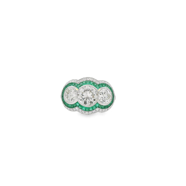 Emerald + Diamond 3-Stone Ring