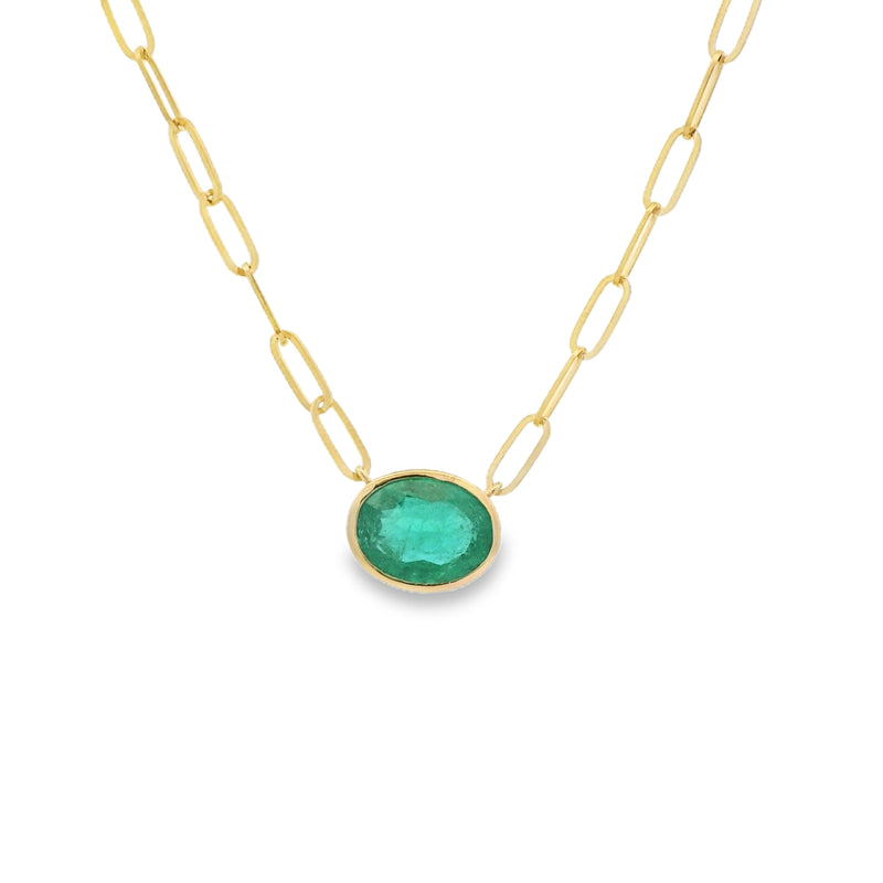 Oval Emerald Bezel Necklace