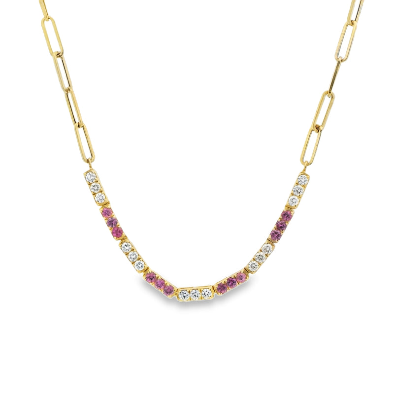 Diamond + Gemstone Paperclip Necklace