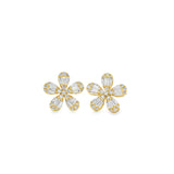 Pendientes con forma de flor y diamantes en talla baguette