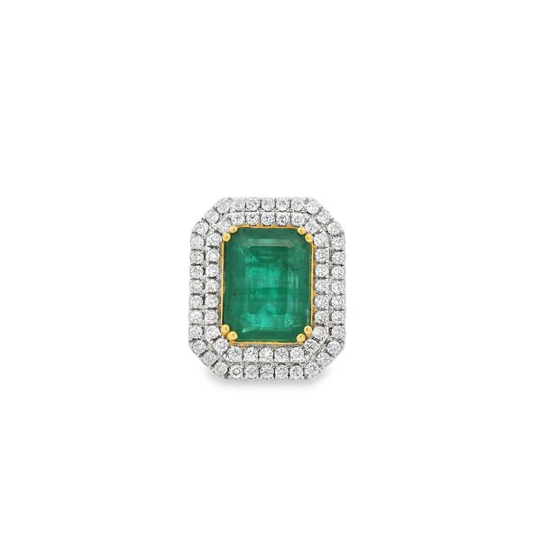 Emerald + Diamond Halo Ring