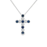 Diamond + Sapphire Milgrain Cross Necklace
