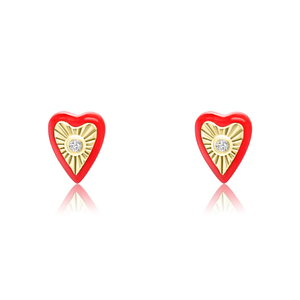 Enamel and Diamond Heart Studs