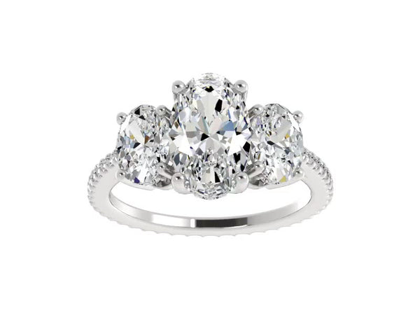 3.74ct Oval Three Stone Ring with Oval Side Stones