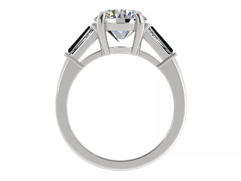 2.67ct Round Brilliant Three Stone Ring with Tapered Baguette Side Stones