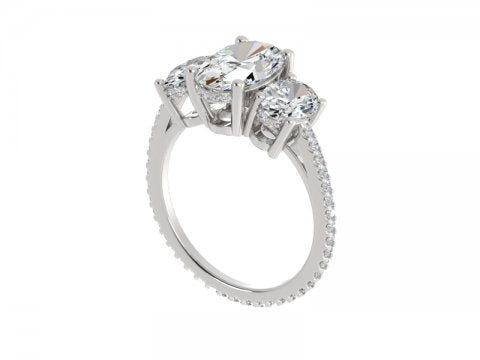 3.74ct Oval Three Stone Ring with Oval Side Stones