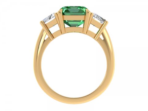 5.31ct Green Emerald Three Stone Ring with Trapezoid Side Stones