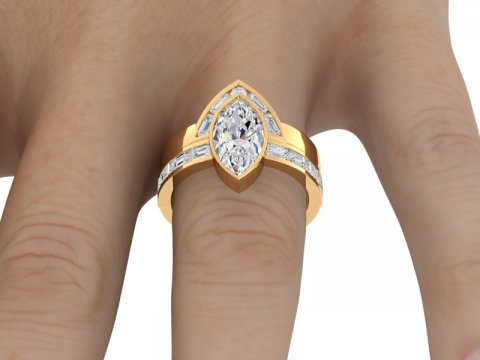 3.1ct Marquise with Baguette Shank