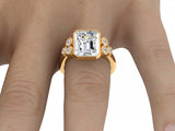 6.24ct Bezel Set Emerald Three Stone Ring with Diamond Trio Side Stones