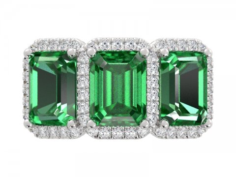 8.5ct Emerald Cut Green Emerald Three Stone Ring